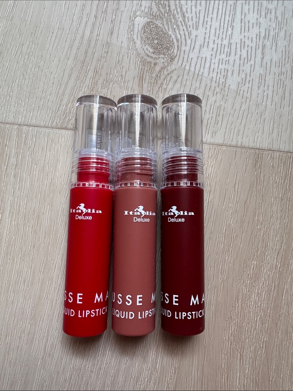 Italia Deluxe Mousse Liquid Lipstick Set — Red, Nude, Deep Berry